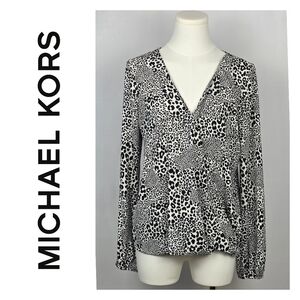 Michael Michael Kors Leopard Print Wrap Blouse – Adjustable Sleeves,  Size M